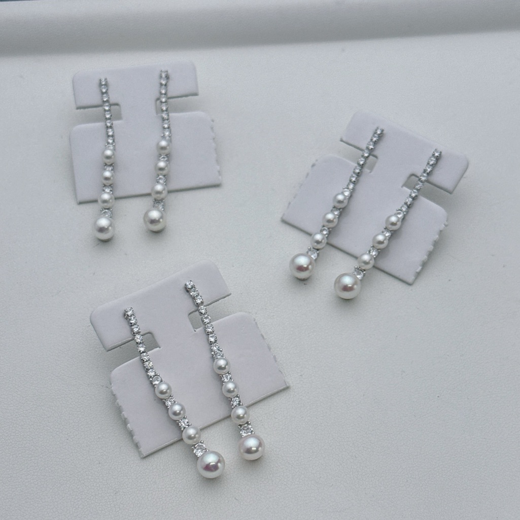 E330 S925 Freshwater Baby Pearl Dangling Earrings 4-6mm